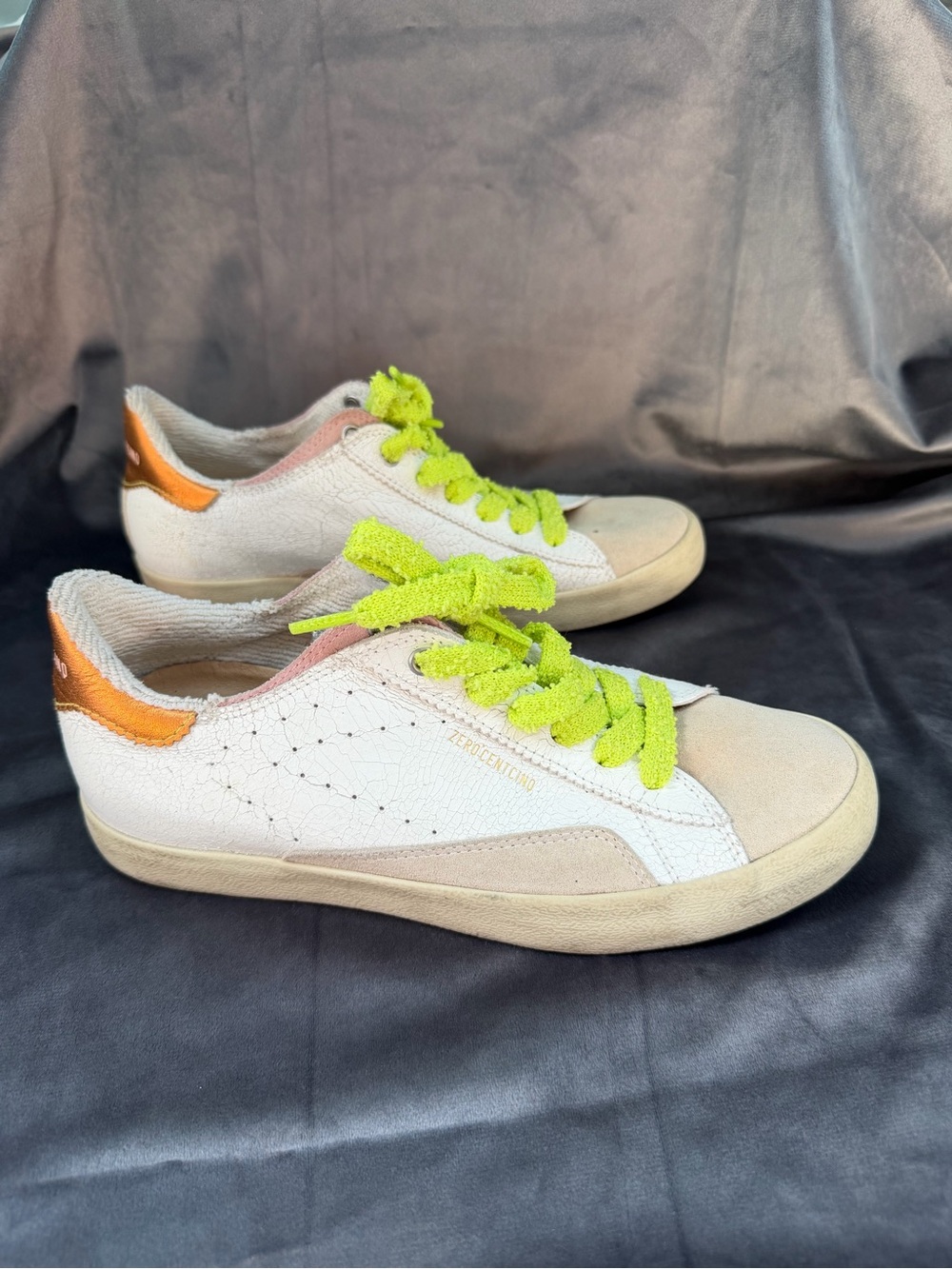 Zerocentcinque 0105 Low Top Lace Up Sneakers White Green Beige Orange